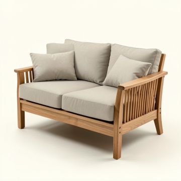 Summerton Teak Loveseat With Cushions (synthetic illustration; no displayed measurements)