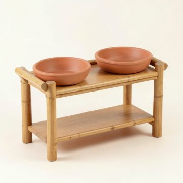 Maple Bridge Pet Feeding Stand With Two Plain Empty Bowls - Terracotta (synthetic illustration; no displayed measurements)
