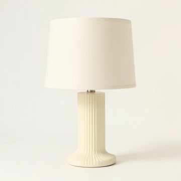 Reed Crest Table Lamp With A Plain Fabric Shade - Cream (synthetic illustration; no displayed measurements)