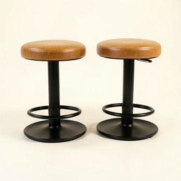 Borchardt Adjustable Stool With Swivel ( Set Of 2 ) In Vintage Caramel Pu And Black (synthetic illustration; no displayed measurements)