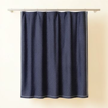 Willow Bridge Shower Curtain Hanging Flat From A Plain Rod - Navy (synthetic illustration; no displayed measurements)