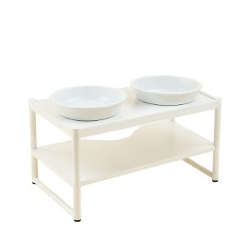 Heath Falls Pet Feeding Stand With Two Plain Empty Bowls - White