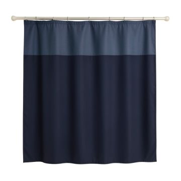 Holly Bluff Shower Curtain Hanging Flat From A Plain Rod - Navy