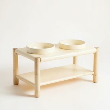 Juniper Bluff Pet Feeding Stand With Two Plain Empty Bowls - Cream (synthetic illustration; no displayed measurements)