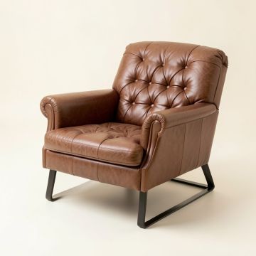33.75 '' Wide Tufted Top Grain Leather Lounge Chair (synthetic illustration; no displayed measurements)
