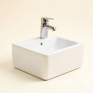 White Ceramic Rectangle Vessel Bathroom Sink With Faucet (synthetic illustration; no displayed measurements)