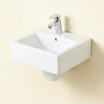 White Ceramic Rectangular Wall Mounted Bathroom Sink (synthetic illustration; no displayed measurements)