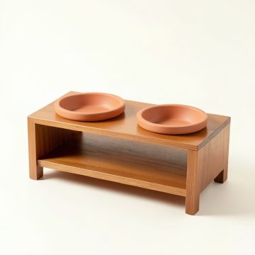 Aspen Bridge Pet Feeding Stand With Two Plain Empty Bowls - Terracotta (synthetic illustration; no displayed measurements)