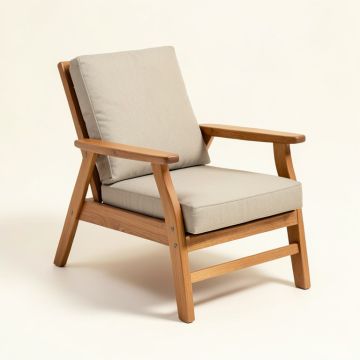 Brunswick Teak Patio Chair With Cushions (synthetic illustration; no displayed measurements)