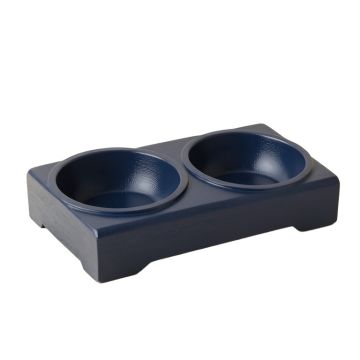 Alder Bridge Pet Feeding Stand With Two Plain Empty Bowls - Navy