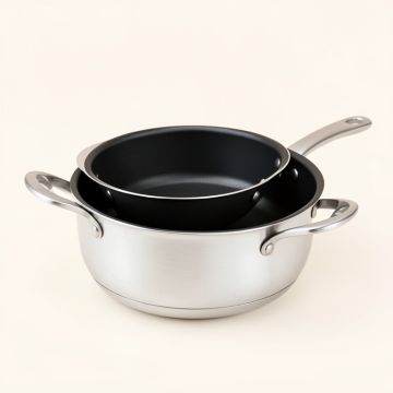 Farberware Neat Nest Space Saving Aluminum 4 Piece Nonstick Saucepan Set (synthetic illustration; no displayed measurements)