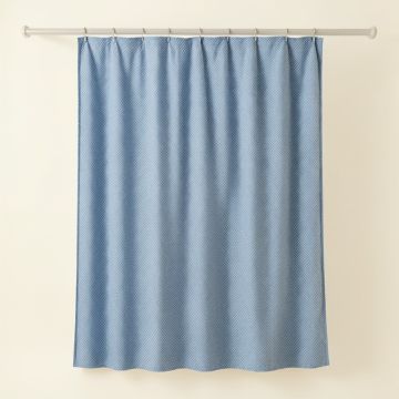 Ash Bluff Shower Curtain Hanging Flat From A Plain Rod - Blue (synthetic illustration; no displayed measurements)