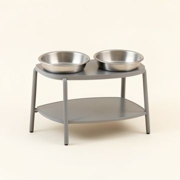 Holly Bend Pet Feeding Stand With Two Plain Empty Bowls - Gray (synthetic illustration; no displayed measurements)