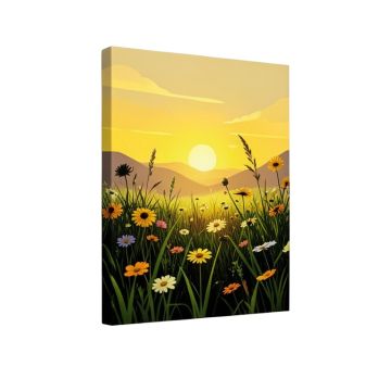 A Premium Morning Meadow Sunrise Graphic Art Print Multi-Piece Image On Wrapped Canvas