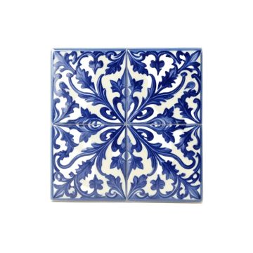 Mediterranean 4 '' X 4 '' Ceramic Azur Decorative Tile In Blue/White