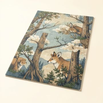Woodland Animal Print Tufted Wool Blue/Beige Area Rug (synthetic illustration; no displayed measurements)