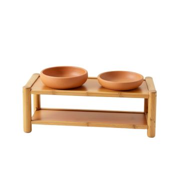 Cliff Field Pet Feeding Stand With Two Plain Empty Bowls - Terracotta