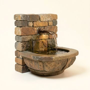 Majestic River Natural Stone/Metal Wall Fountain With Light (synthetic illustration; no displayed measurements)