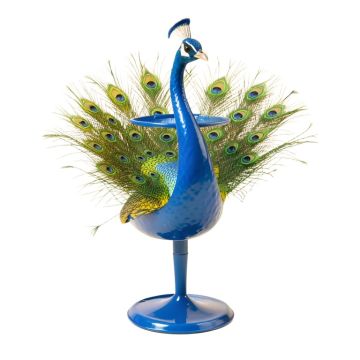 Vibrant Metal Peacock Birdbath