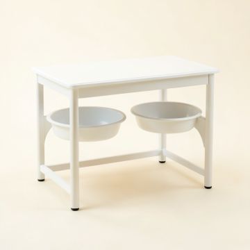 Fern Canyon Pet Feeding Stand With Two Plain Empty Bowls - White (synthetic illustration; no displayed measurements)