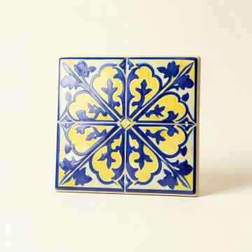 Mediterranean 4 '' X 4 '' Ceramic Gibraltar Decorative Accent Tile In Blue/Yellow (synthetic illustration; no displayed measurements)