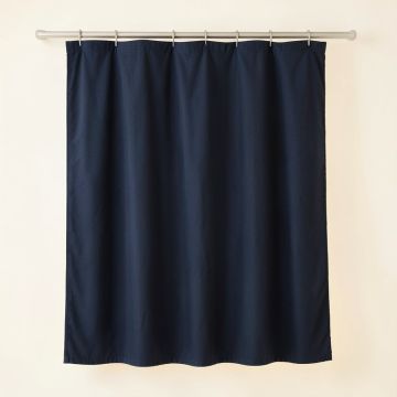 Hazel Branch Shower Curtain Hanging Flat From A Plain Rod - Navy (synthetic illustration; no displayed measurements)