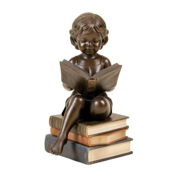Bieber Girl Sitting On A Stack Of Books Reading A Book Statue