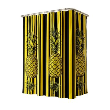 Kassandra Retro Striped Background With Pineapple Figures Vintage Hippie Graphic Single Shower Curtain