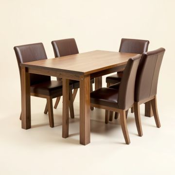 Gildo 5 - Piece Rubberwood Solid Wood Dining Set (synthetic illustration; no displayed measurements)