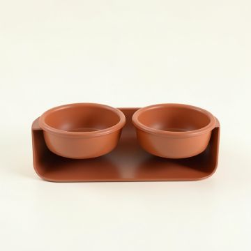 Dawn Falls Pet Feeding Stand With Two Plain Empty Bowls - Terracotta (synthetic illustration; no displayed measurements)