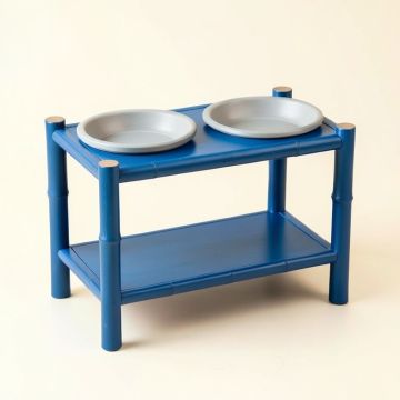 Moss Edge Pet Feeding Stand With Two Plain Empty Bowls - Blue (synthetic illustration; no displayed measurements)
