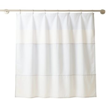 Maple Crossing Shower Curtain Hanging Flat From A Plain Rod - White