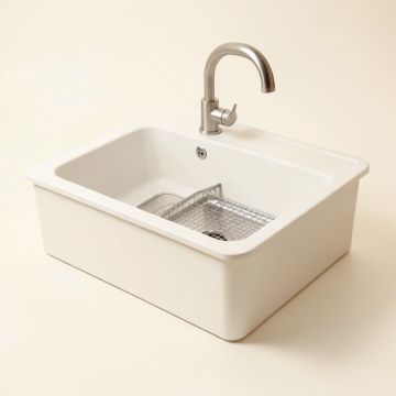 Nepal 33 '' L X 19 '' W Farmhouse/Apron Kitchen Sink With Sink Grid And Strainer (synthetic illustration; no displayed measurements)