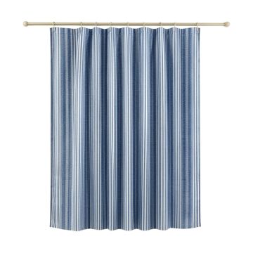 Fern Crest Shower Curtain Hanging Flat From A Plain Rod - Blue