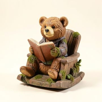 Woodland Bookworm Solar Bear Reading Story In Rocking Chair Statue (synthetic illustration; no displayed measurements)