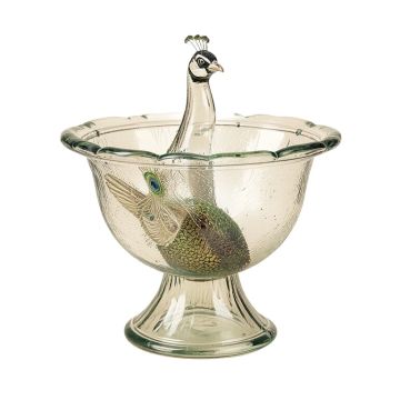 Orb Peacock Glass Solar Lighted Birdbath