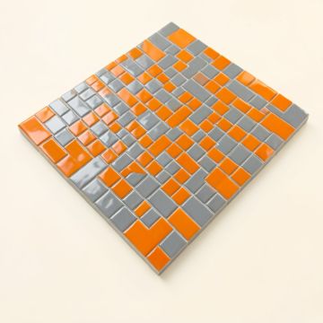 Linear Random Sized Metal Mosaic Tile In Glossy Gray/Orange (synthetic illustration; no displayed measurements)
