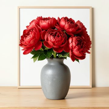 Peonies In A Vase On A Table By Gabriel Schachinger - Picture Frame Print On Canvas (synthetic illustration; no displayed measurements)