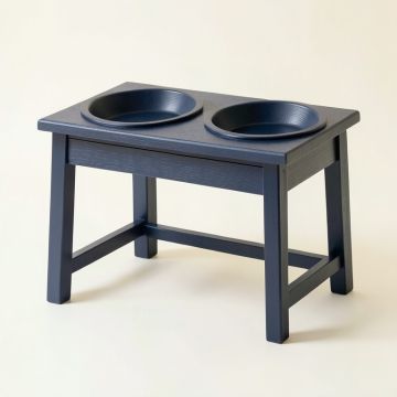 Brook Branch Pet Feeding Stand With Two Plain Empty Bowls - Navy (synthetic illustration; no displayed measurements)