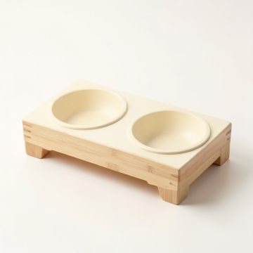 Clay Crossing Pet Feeding Stand With Two Plain Empty Bowls - Cream (synthetic illustration; no displayed measurements)