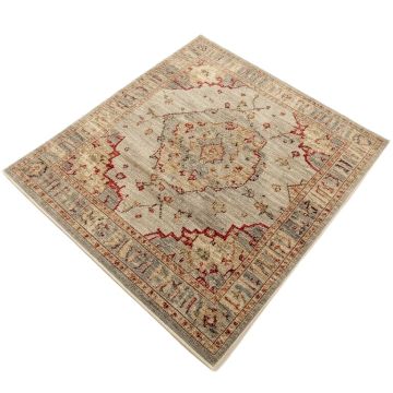 Punchard Oriental Machine Made Power Loom Wool/Polyester Beige/Gray/Red Area Rug
