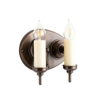 Mignon Farmhouse 2-Light Dimmable Vintage Ash With Oil Burnished Bronze Candle Wall Light