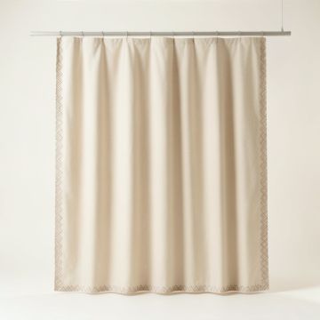 Ash Dell Shower Curtain Hanging Flat From A Plain Rod - Beige (synthetic illustration; no displayed measurements)