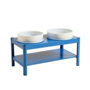 Summit Edge Pet Feeding Stand With Two Plain Empty Bowls - Blue