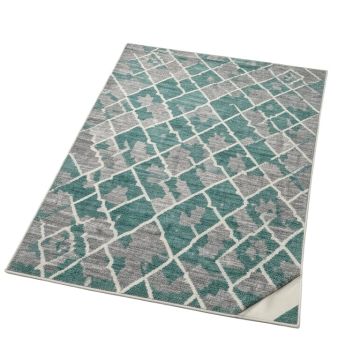 Berryville Geometric Gray/Teal Indoor/Outdoor Area Rug