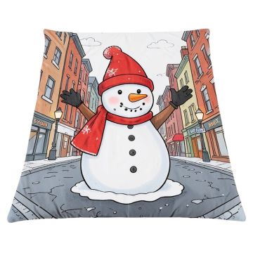 Snowman In The City Streets Urban Noel Downtown Wishes Funny Illustration Duvet Cover Set