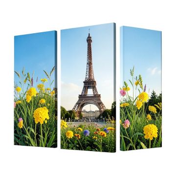 Vegetation Near Eiffel Tower - 3 Piece Wall Art On Wrapped Canvas Set