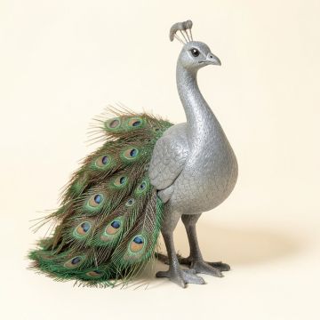 Amy-Jo Iridescent Peacock With Beautiful Train Feathers Figurine (synthetic illustration; no displayed measurements)