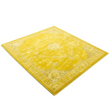 Distressed Oriental Bright Yellow Area Rug