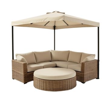 Patio Furniture Round Outdoor Sectional Sofa Set Rattan Daybed Sunbed With Retractable Canopy